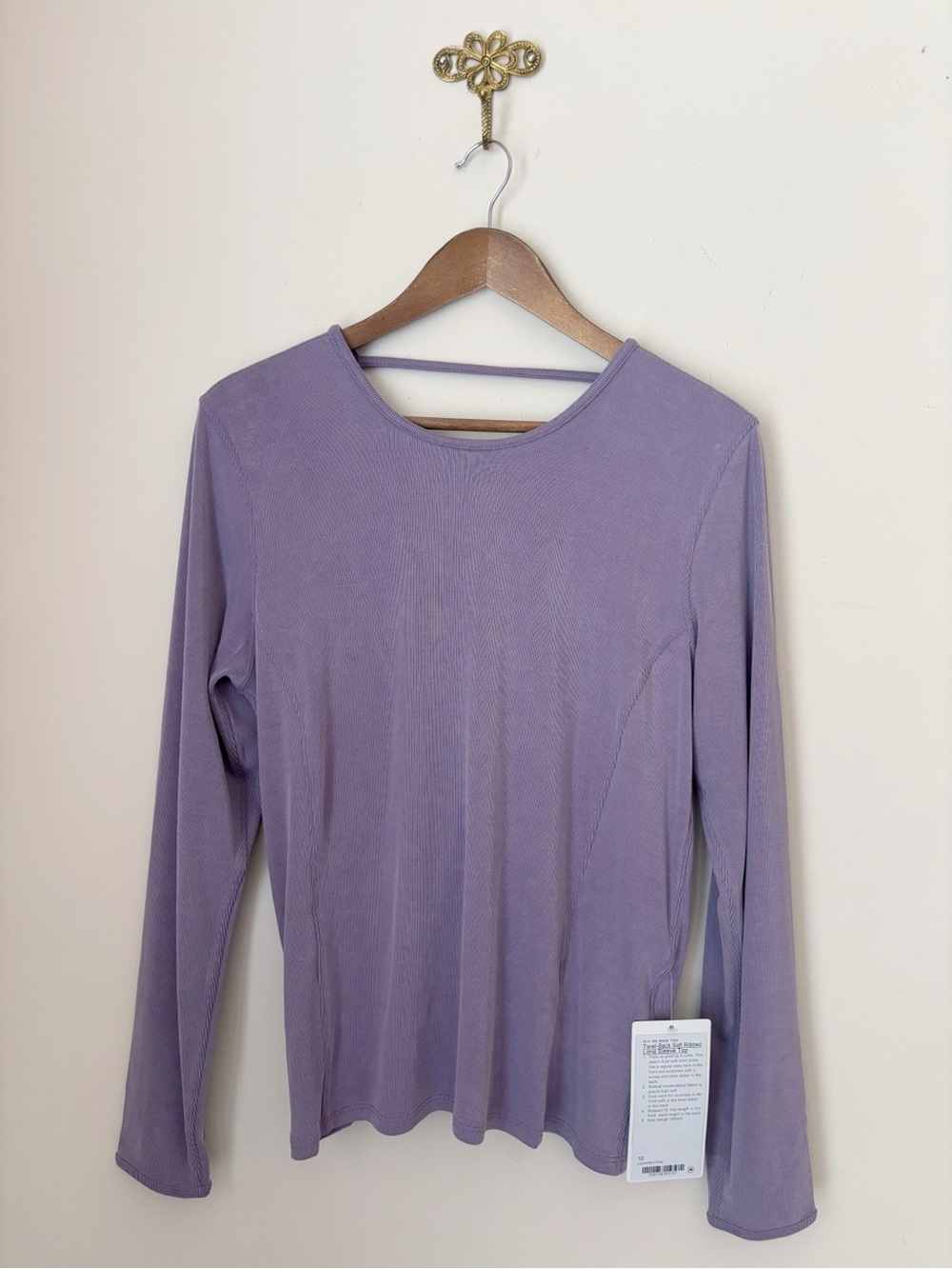Lululemon Purple Ash Twist Back Soft Ribbed Long Sleeve Top Sz 10 NEW NWT